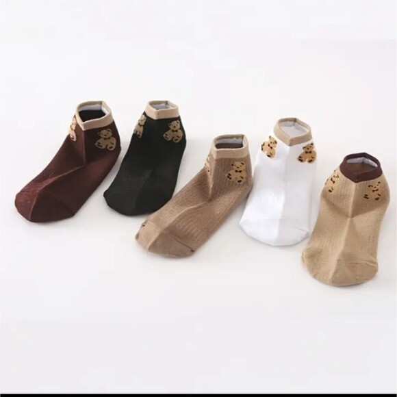 BROWN teddy bear ankle socks bundle tan neutral color - Picture 4 of 5
